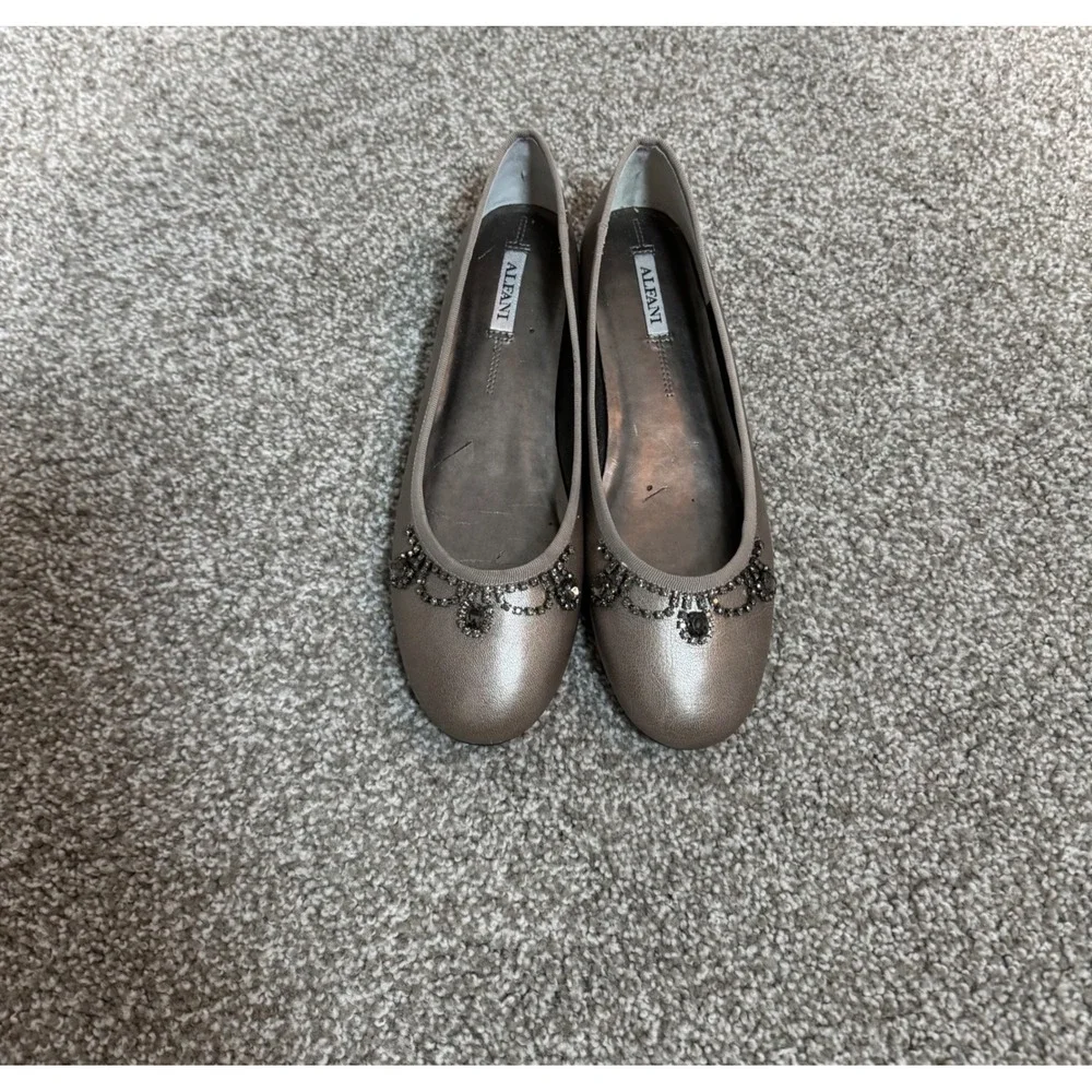 Alfani Aurora Womens Metallic Pewter Leather Upper Balletcore Flats Size 9.5M